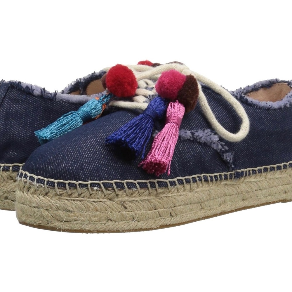 Kate Spade New York Tassel Pom Pom Denim Espadrille Sneakers Blue Size 8.5